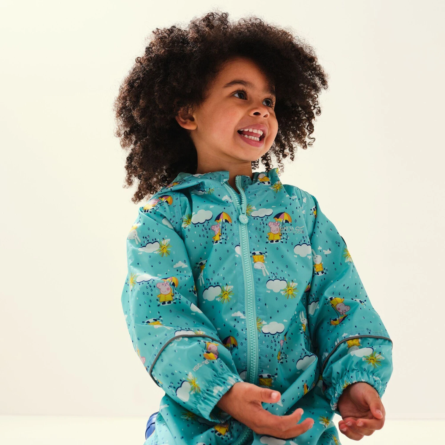 Regatta Childrens/Kids Pobble Peppa Pig Clouds Waterproof Puddle Suit (Aruba Blue) - Image 4